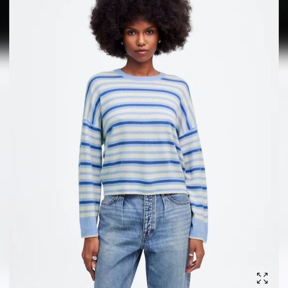 Madewell Striped Boxy Relaxed Fit Long Sleeve Casual Sweater Blue White Size XS - Picture 1 of 15